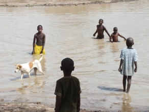 Gambia kinderen spelend in een meertje